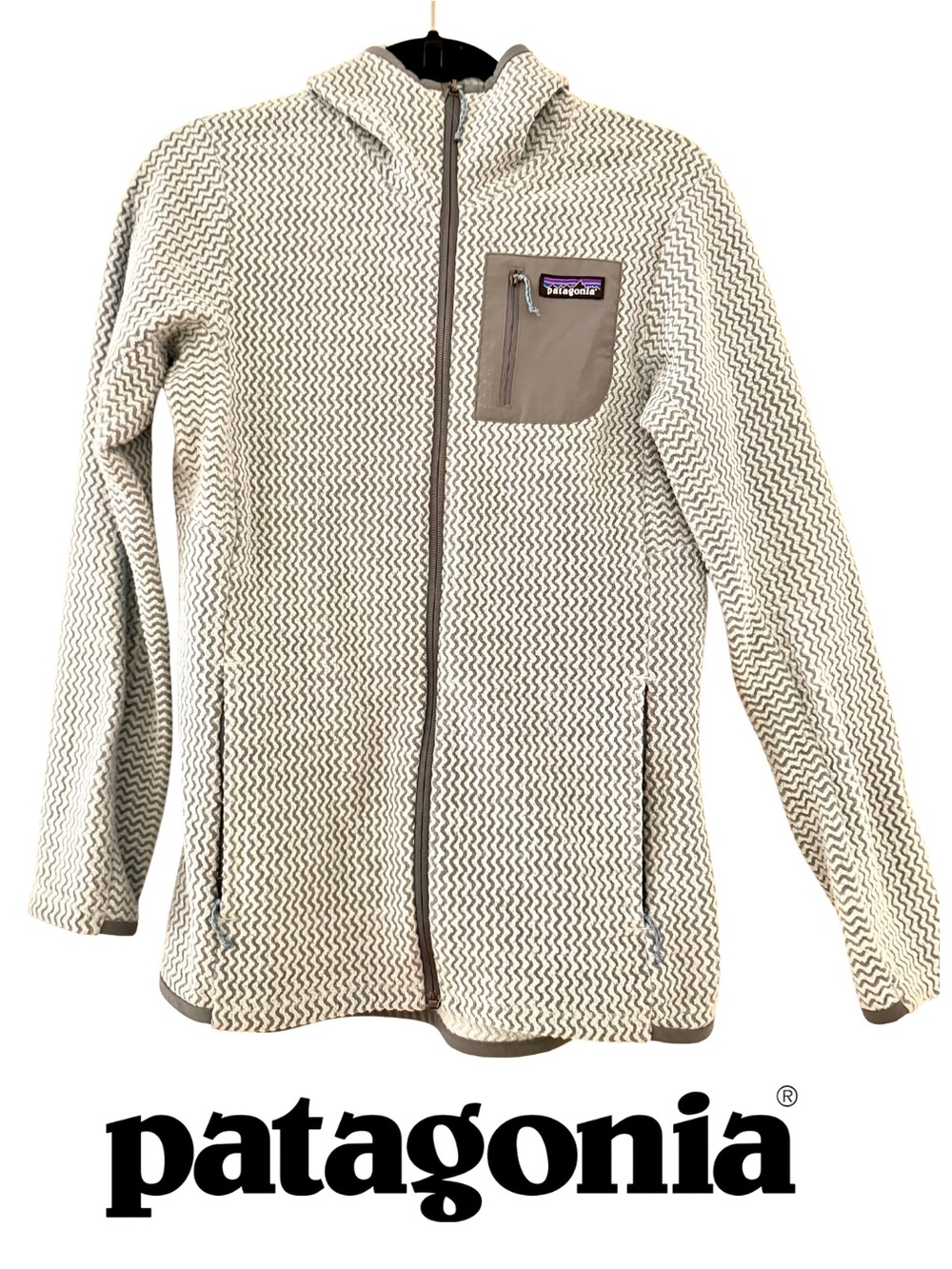 Patagonia Women's R1 Air Full-Zip Hoodie — Blue with Grey Pocket, Size Medium